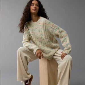 American Eagle Oversized Multicolor Cable Knit Sweater